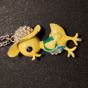 Vintage 3D Yellow Easter Chick with rhinestones on necklace
